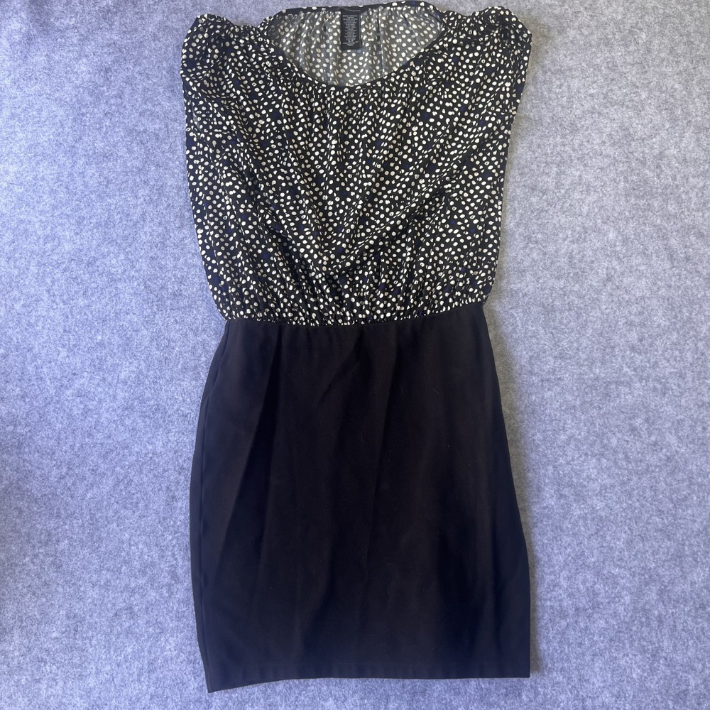 Moda International Mixed Media Polka Dot Dress Small Black White Sleeveless